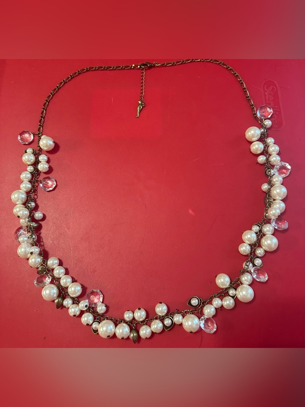 Chloe + Isabel Faux Pearl Chunky Necklace with Crystal Look Faceted Beads NWOT